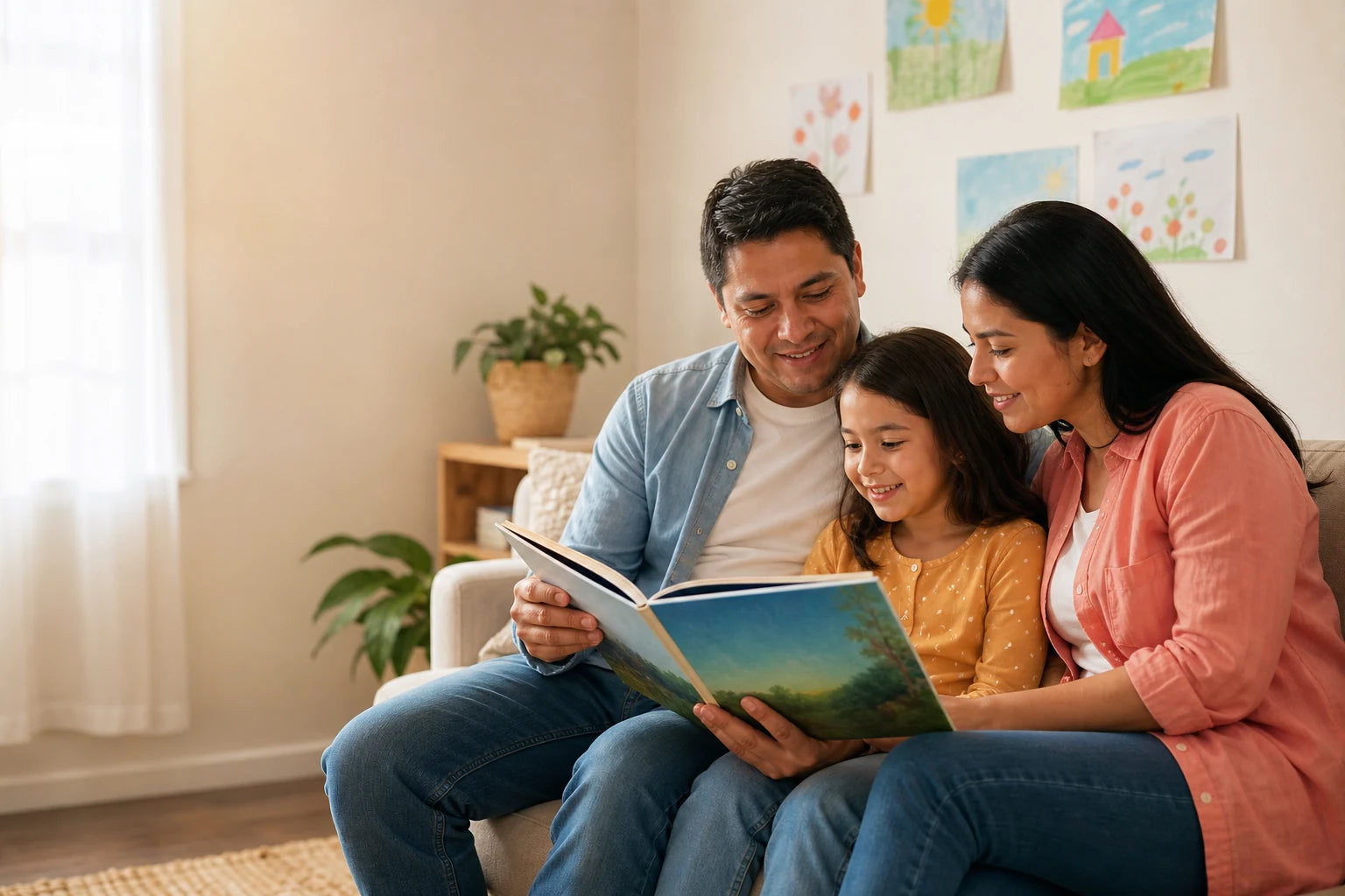 Familia compartiendo una lectura